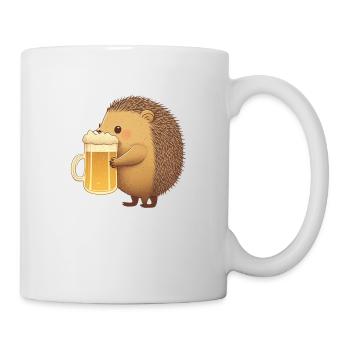 kleiner lustiger Igel mit Bier - Tasse - Weiß - Rechts