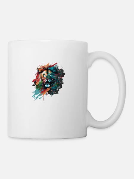 Schöner bunter Löwenkopf mit Spritzer - Tasse - Weiß