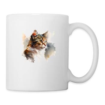 Niedliche Katze Kätzchen Aquarell - Tasse - Weiß - Rechts