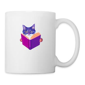 Bücher Katze Lesen Hauskatze Kater Buch Kätzchen - Tasse - Weiß - Rechts