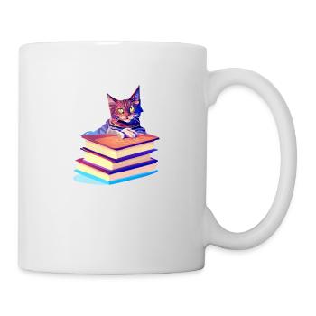 Cat Reading Domestic Cat Books Cat Book Kitten - Mug - white - Right