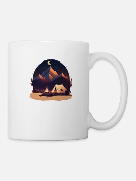 Zelten im Mondschein und in den Bergen - Tasse - Weiß