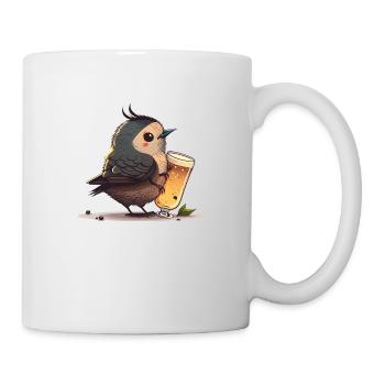 Cute bird enjoying his glass of beer - Mug - white - Right