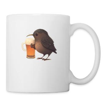 Un oiseau mignon boit un grand verre de bière - Mug blanc - blanc - Droite