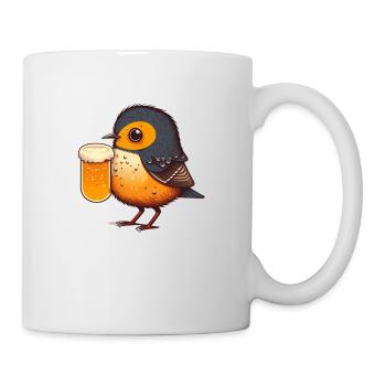 Un oiseau mignon aime la bière et boit un grand verre - Mug blanc - blanc - Droite