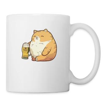 Lustige dicke Katze genießt ein großes Bier - Tasse - Weiß - Rechts