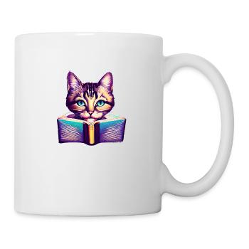 Domestic Cat Book Cat Books Cat Reading Kitten - Mug - white - Right