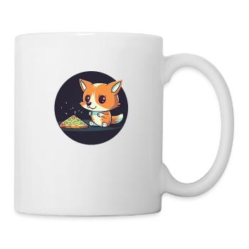 Cute fox watches TV and eats pizza - Mug - white - Right