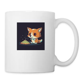 Cute fox watches TV and eats pizza - Mug - white - Right
