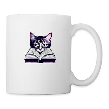 Books Cat Reading Domestic Cat Cat Book Kitten - Mug - white - Right