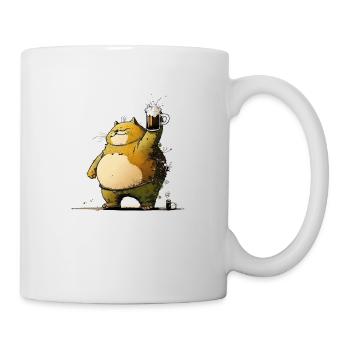 Dicke Katze feiert mit Bier - Tasse - Weiß - Rechts