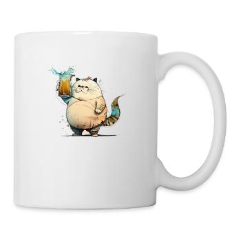 Un gros chat drôle boit de la bière - Mug blanc - blanc - Droite