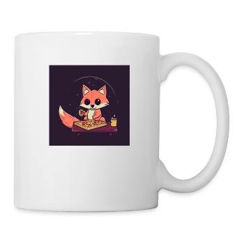 Cute fox watches TV and eats pizza - Mug - white - Right