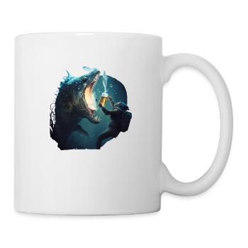 Seeungeheuer und Taucher kämpfen um Bier - Tasse - Weiß - Rechts