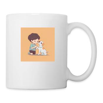 Kleiner Junge sitzt neben einem Hund - Tasse - Weiß - Rechts