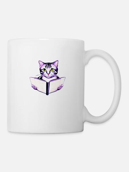 Cat Books Cat Book Kitten Reading Domestic Cat - Mug - white