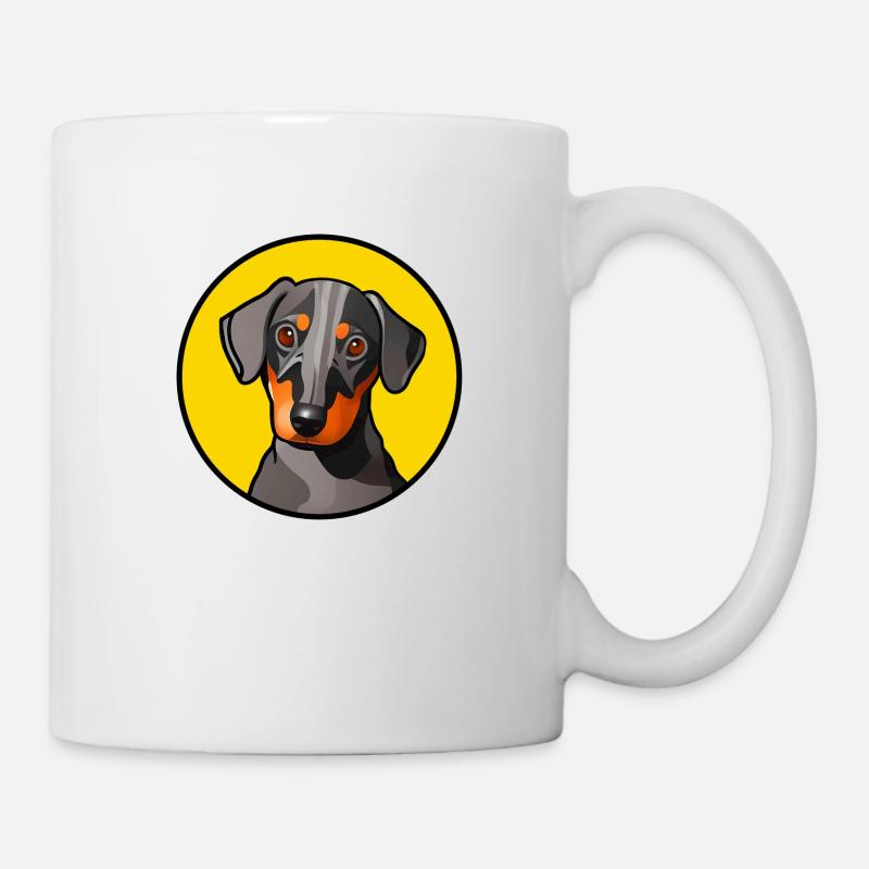 Motif graphique de teckel dans un cercle jaune - Mug blanc - blanc