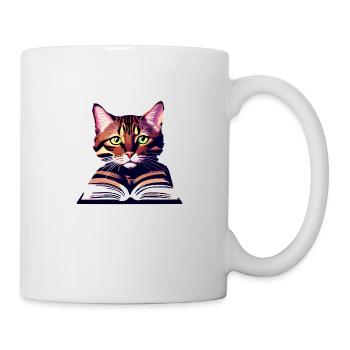 Cat Book Kitten Reading Cat Books Domestic Cat - Mug - white - Right