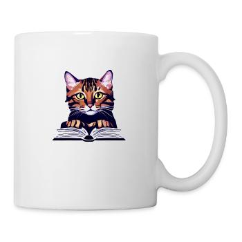 Cat Reading Domestic Cat Books Cat Book Kitten - Mug - white - Right