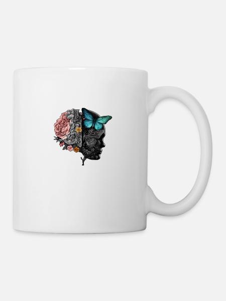 Half Vintage Flower brain Batterfly Ur-Tshirt - Tasse - Weiß