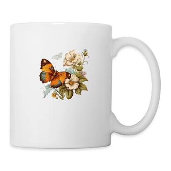 Vintage Flower Butterfly Ur-Tshirt - Tasse - Weiß - Rechts