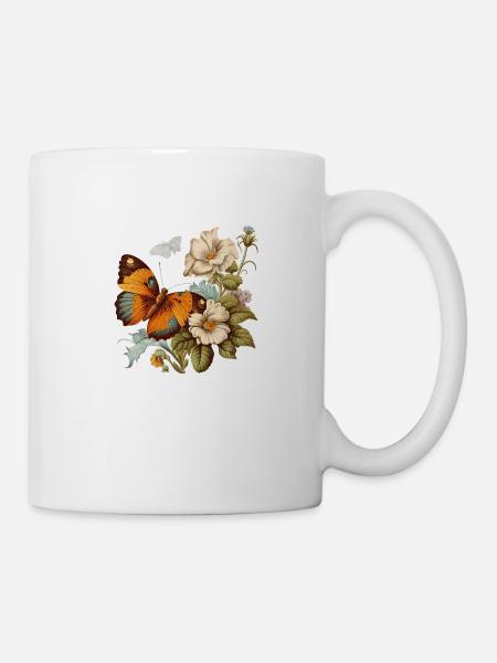 Vintage Flower Butterfly your-Tshirt - Mug - white