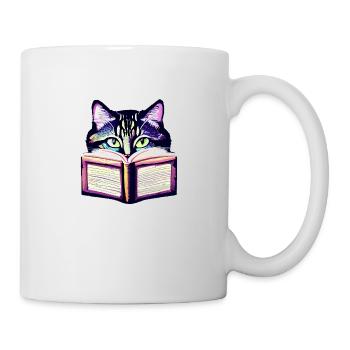 Cat Book Reading Domestic Cat Books Kitten Cat - Mug - white - Right