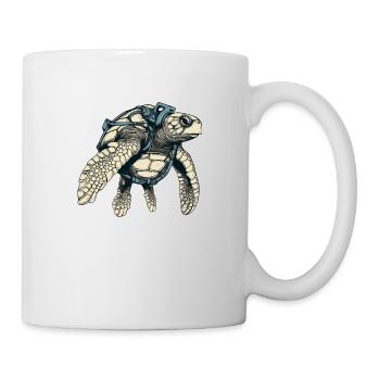 Turtle with equipment dives in the sea - Mug - white - Right