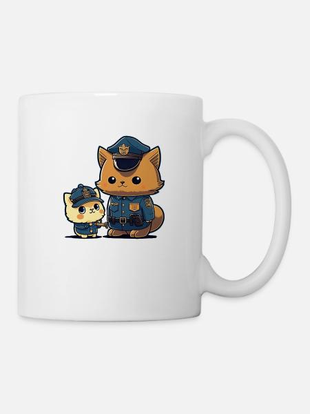 Chat Kawaii Police - Mug blanc - blanc