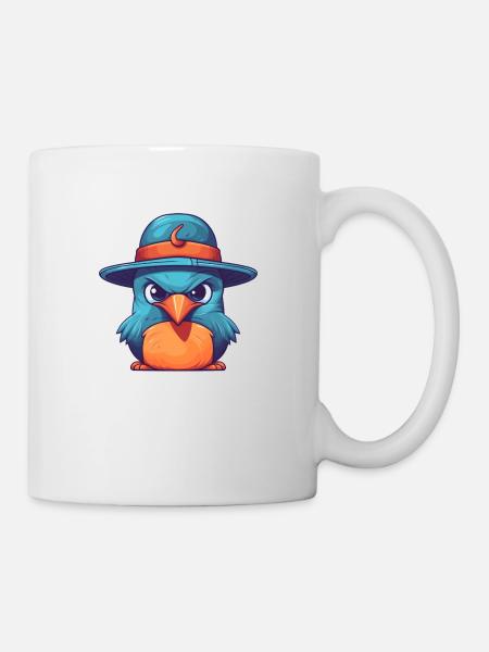 vogel mit hut - Tasse - Weiß