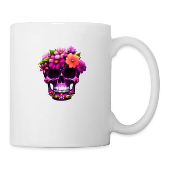 Skull Pink Boho Totenkopf Blumen - Tasse - Weiß - Rechts