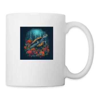 Beautiful turtle swimming in coral reef - Mug - white - Right