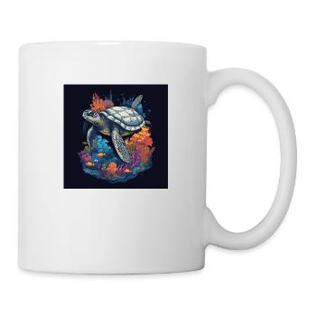 Beautiful turtle swimming in the coral reef - Mug - white - Right