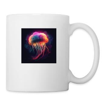 Neon jellyfish swims in the sea - Mug - white - Right