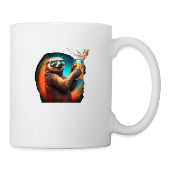 Cooles Faultier mit Sonnenbrille und Bier - Tasse - Weiß - Rechts