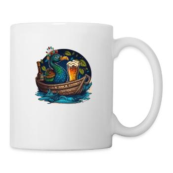 Pfau im Boot mit Bierglas - Tasse - Weiß - Rechts