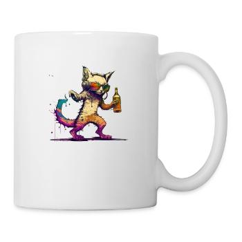 Cool cat écoute de la musique et boit de la bière - Mug blanc - blanc - Droite