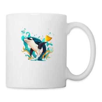 Orque avec bière et vagues - Mug blanc - blanc - Droite