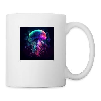 Neonfarbene Qualle schwimmt im Meer - Tasse - Weiß - Rechts