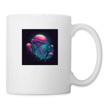 Neonfarbene Qualle schwimmt im Meer - Tasse - Weiß - Rechts