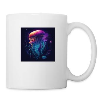 Neonfarbene Qualle schwimmt im Meer - Tasse - Weiß - Rechts