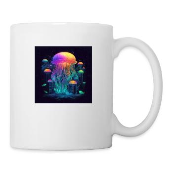 Neonfarbene Qualle schwimmt im Meer - Tasse - Weiß - Rechts