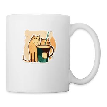 Katzen trinken Kaffee mit Strohhalm Geschenk - Tasse - Weiß - Rechts