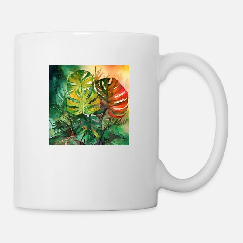 Handgezeichnete Aquarell Monstera Pflanze - Tasse - Weiß