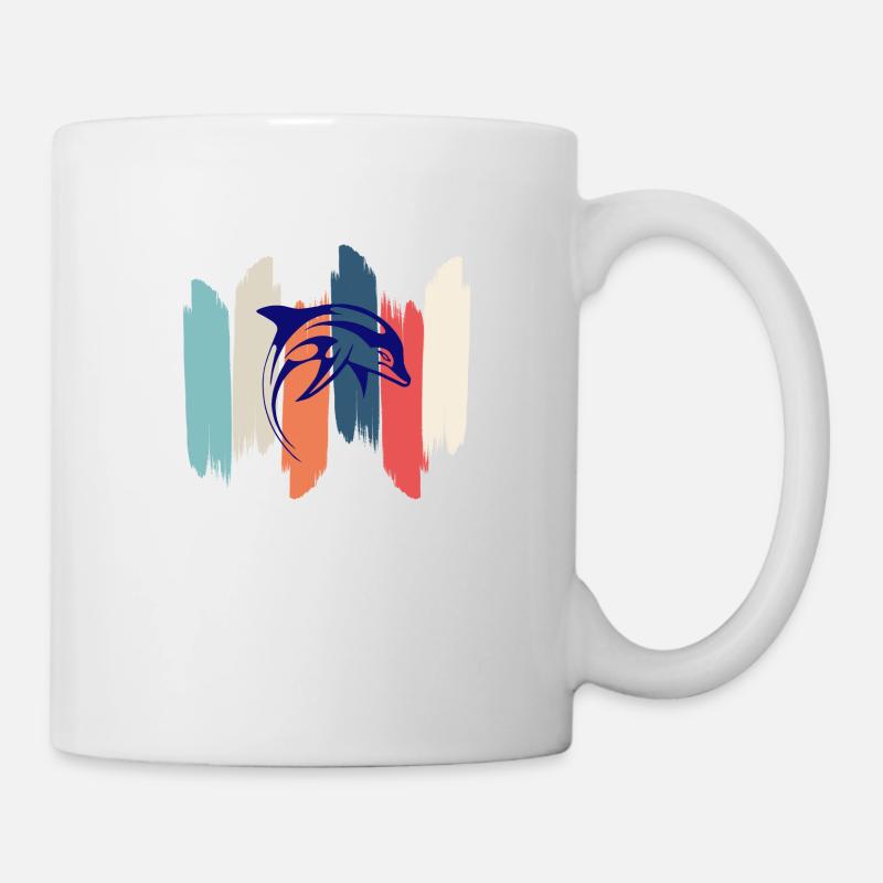 Retro Regenbogendelfin - Tasse - Weiß
