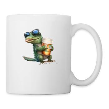 Krokodil genießt Bier mit Sonnenbrille - Tasse - Weiß - Rechts