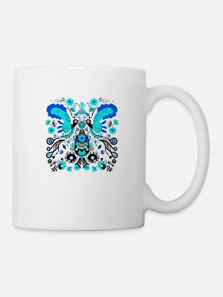 Blaue Vintage-Vögel - Tasse - Weiß