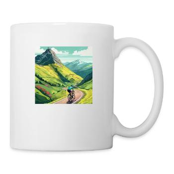 Un cycliste sur route escalade la montagne en France Alpes - Mug blanc - blanc - Droite