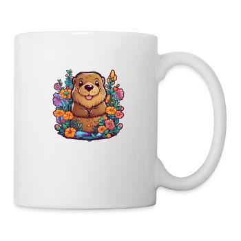 Bieber dans un paysage de dessin animé pop avec des fleurs - Mug blanc - blanc - Droite
