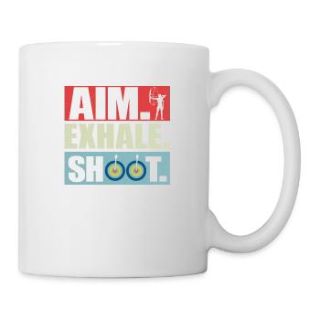 Aim Exhale Shoot. Archery Target Bow & Arrows - Mug - white - Right